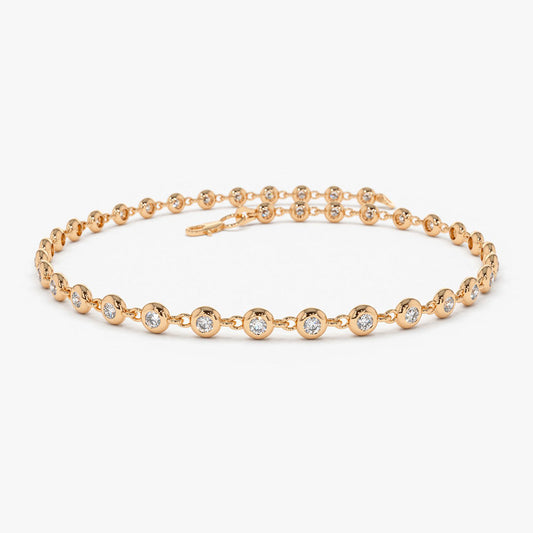 Bezel Set Diamond Tennis Bracelet | 14K Gold Secure Setting | Stackable Luxury Jewelry Gift for Her