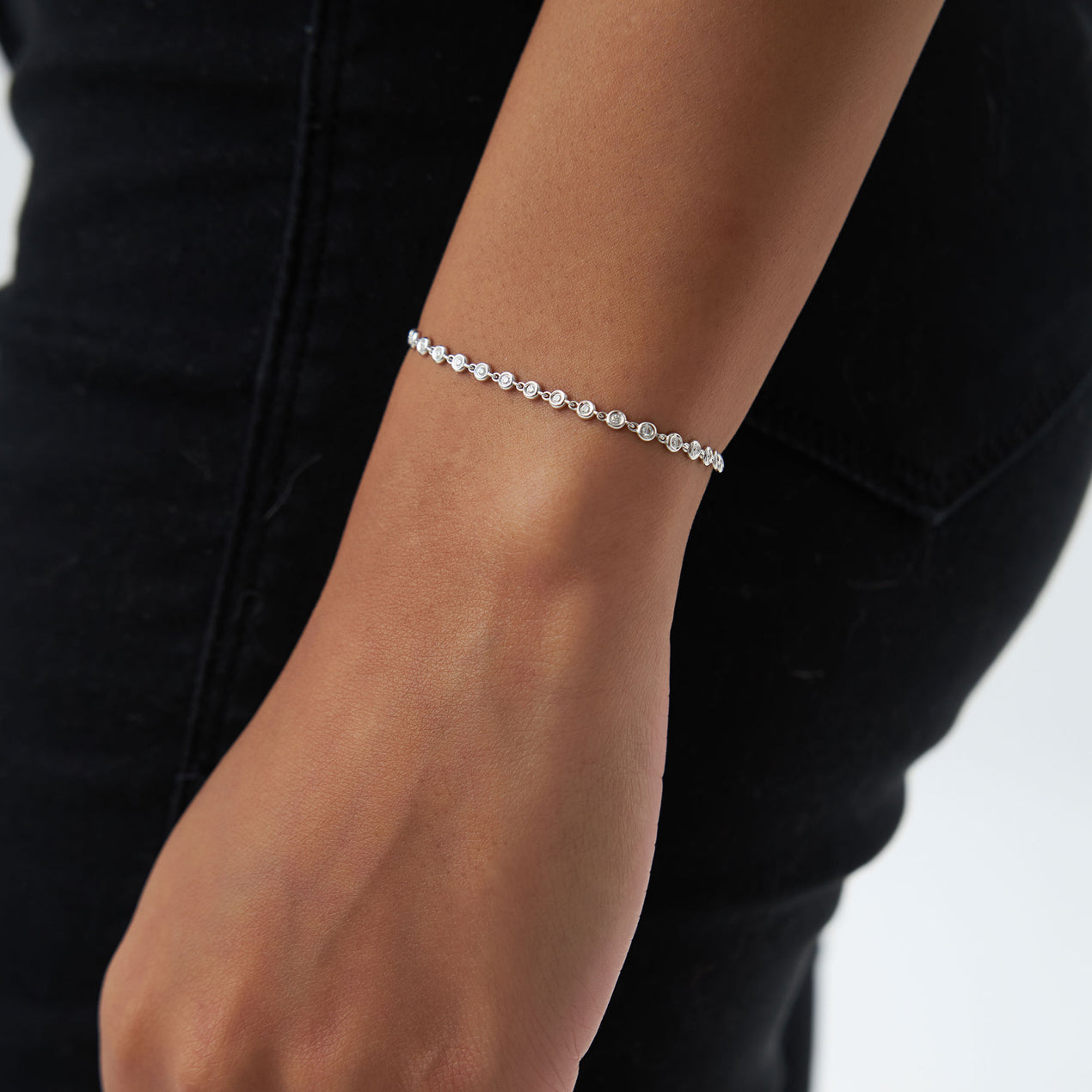 Bezel Set Diamond Tennis Bracelet | 14K Gold Secure Setting | Stackable Luxury Jewelry Gift for Her