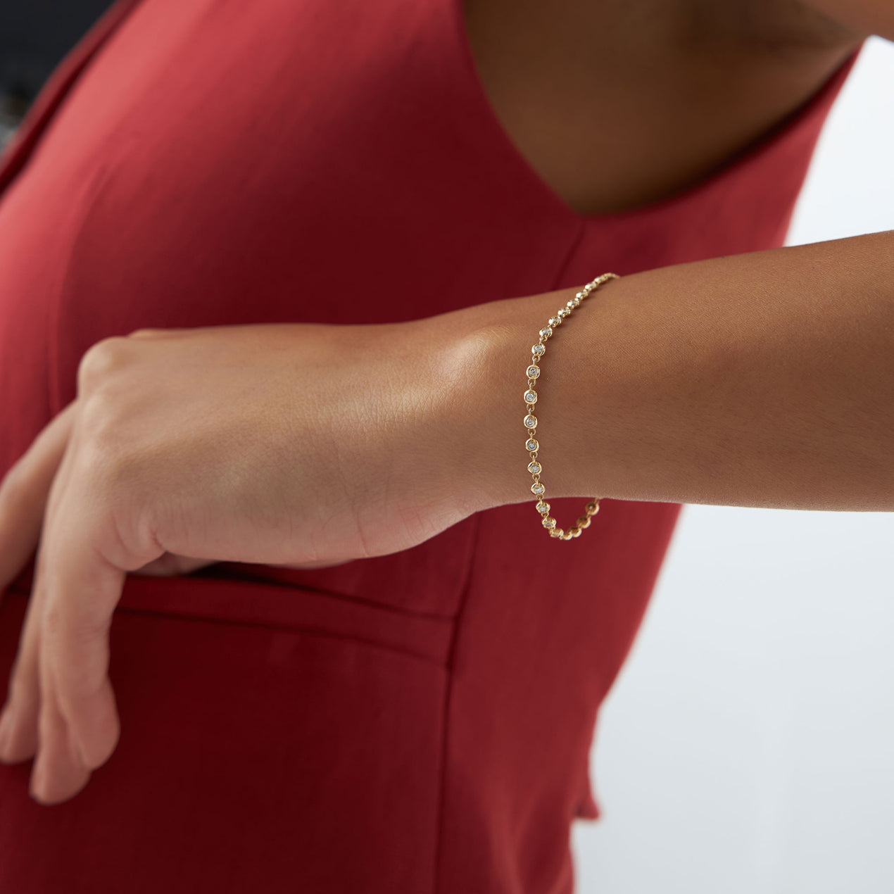 Bezel Set Diamond Tennis Bracelet | 14K Gold Secure Setting | Stackable Luxury Jewelry Gift for Her