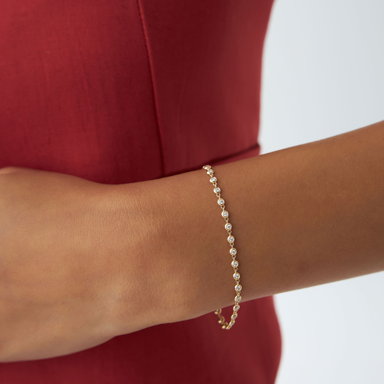 Bezel Set Diamond Tennis Bracelet | 14K Gold Secure Setting | Stackable Luxury Jewelry Gift for Her