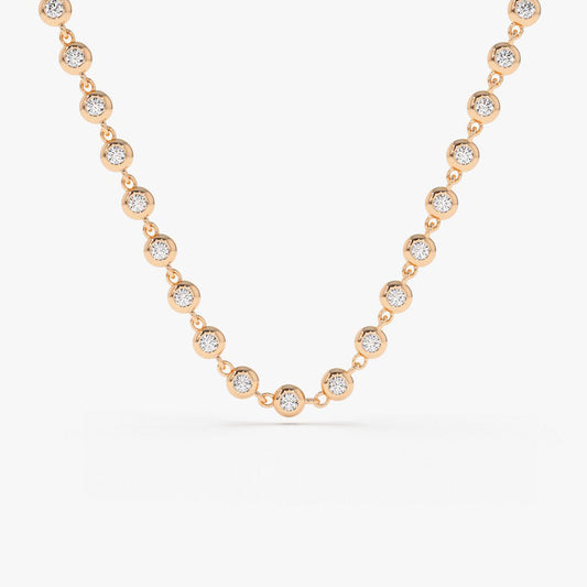 Bezel Set Diamond Necklace | 14K Gold Full Circle Diamonds | Secure Setting Everyday Luxury Jewelry