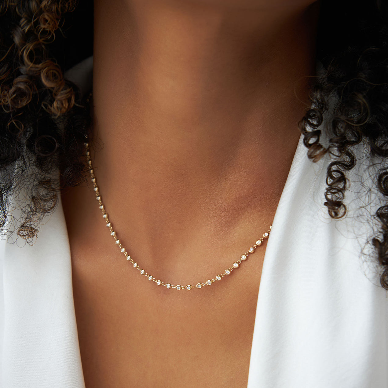 Bezel Set Diamond Necklace | 14K Gold Full Circle Diamonds | Secure Setting Everyday Luxury Jewelry
