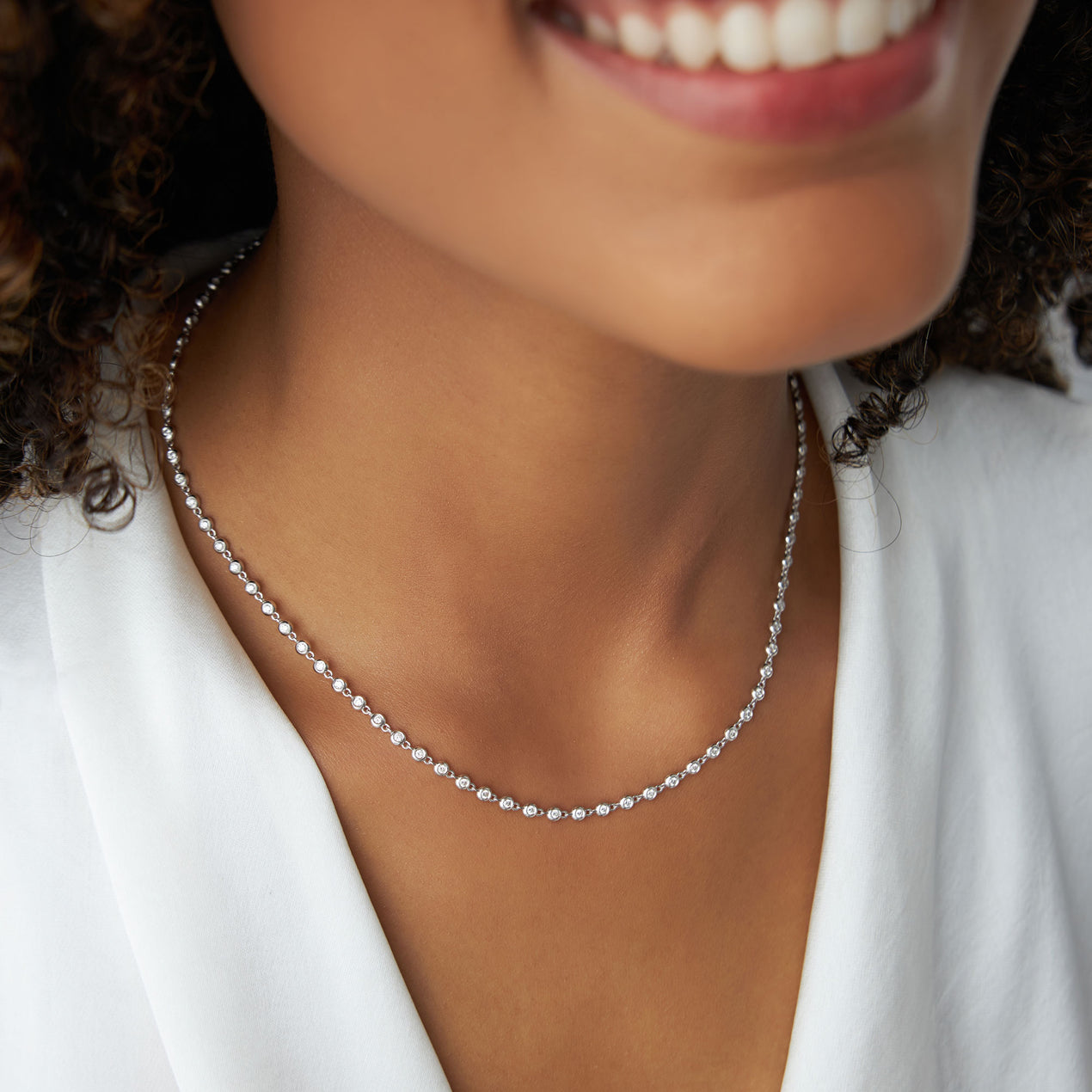Bezel Set Diamond Necklace | 14K Gold Full Circle Diamonds | Secure Setting Everyday Luxury Jewelry