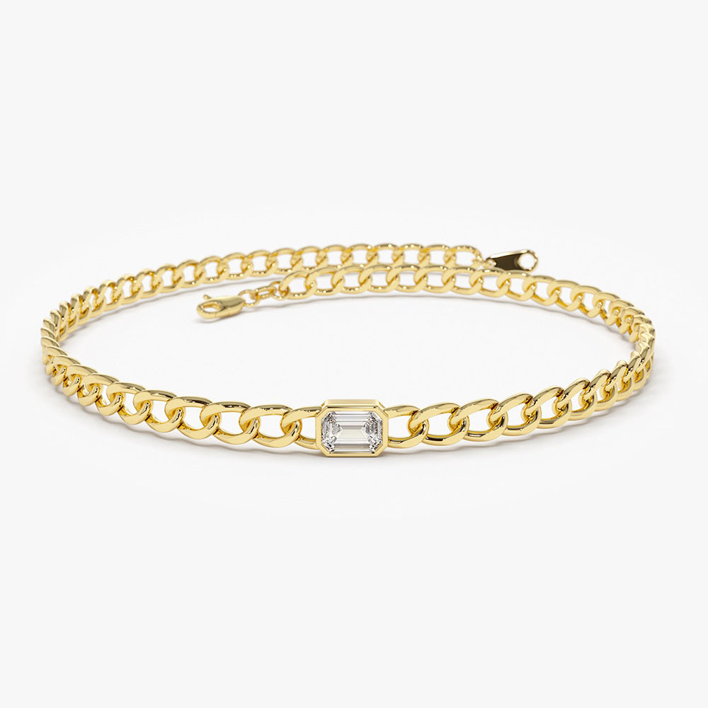 Cuban Link Diamond Bracelet | 14K Gold Emerald Cut Tennis Bracelet | Bold Statement Jewelry for Men & Women