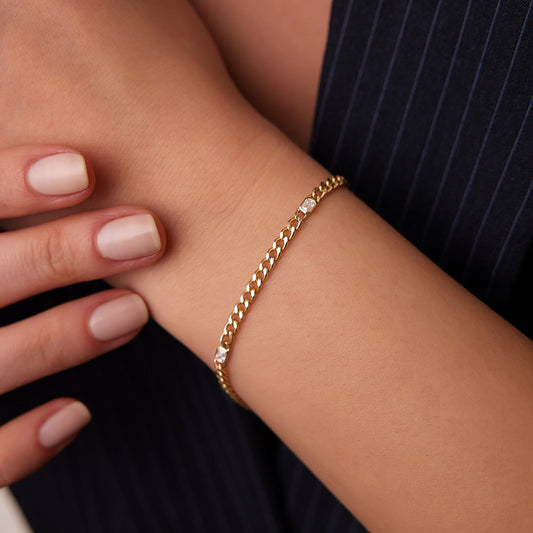 Cuban Link Diamond Bracelet | 14K Gold Emerald Cut Tennis Bracelet | Bold Statement Jewelry for Men & Women