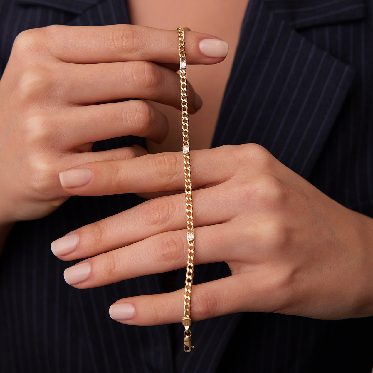 Cuban Link Diamond Bracelet | 14K Gold Emerald Cut Tennis Bracelet | Bold Statement Jewelry for Men & Women