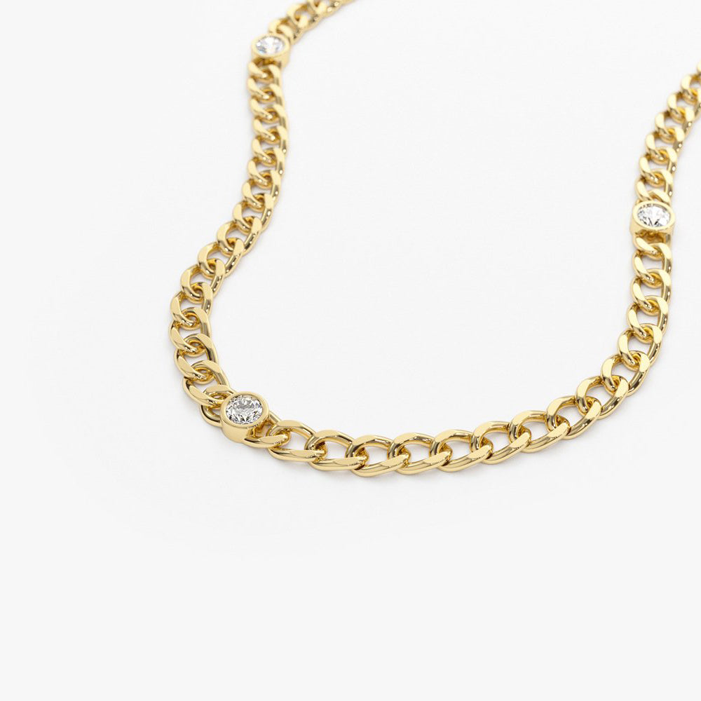 Cuban Link Diamond Necklace | 14K Gold Bezel Set Pendant | Bold Statement Jewelry for Men & Women