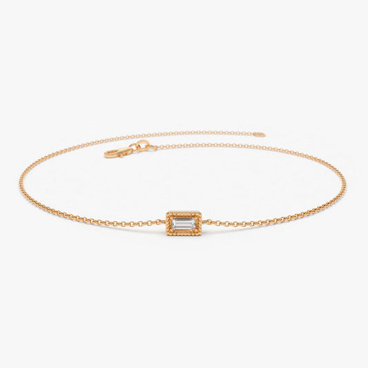 Baguette Diamond Bracelet | 14K Gold Dainty Tennis Chain | Geometric Minimalist Jewelry for Her