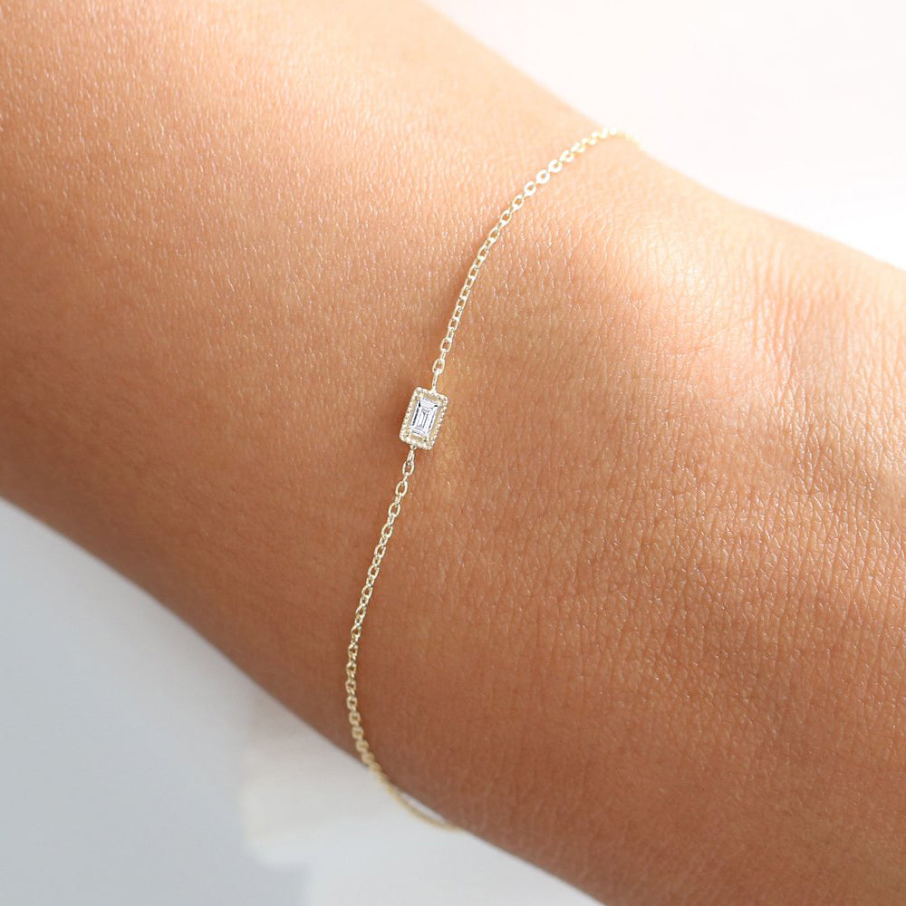 Baguette Diamond Bracelet | 14K Gold Dainty Tennis Chain | Geometric Minimalist Jewelry for Her
