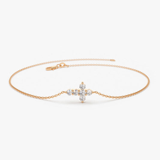Diamond Cross Bracelet | 14K Gold Religious Jewelry | Protection Charm Gift for Her