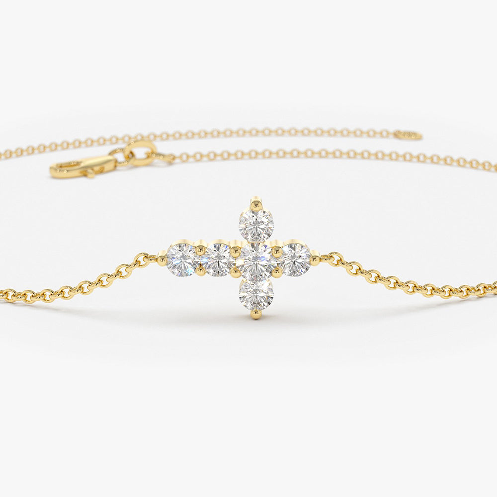 Diamond Cross Bracelet | 14K Gold Religious Jewelry | Protection Charm Gift for Her