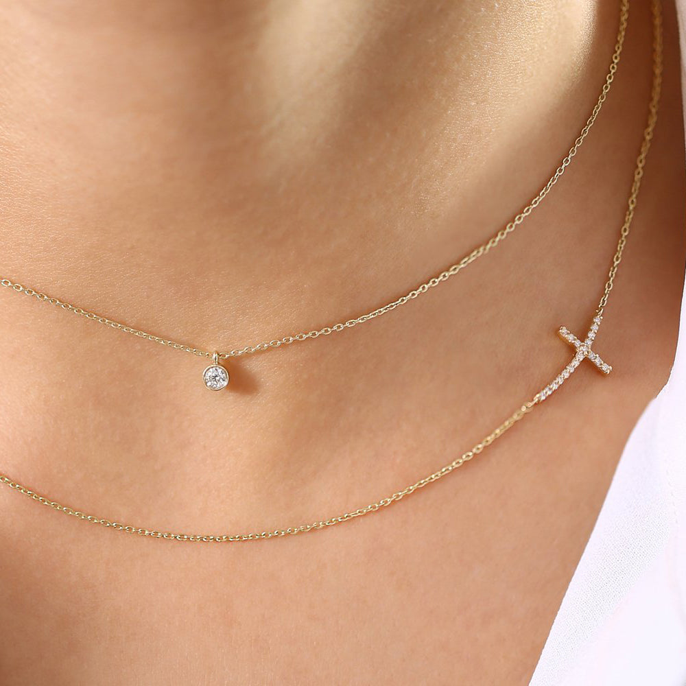 Solitaire Diamond Pendant Necklace | 14K Gold Classic Single Stone Jewelry | Timeless Everyday Gift for Her