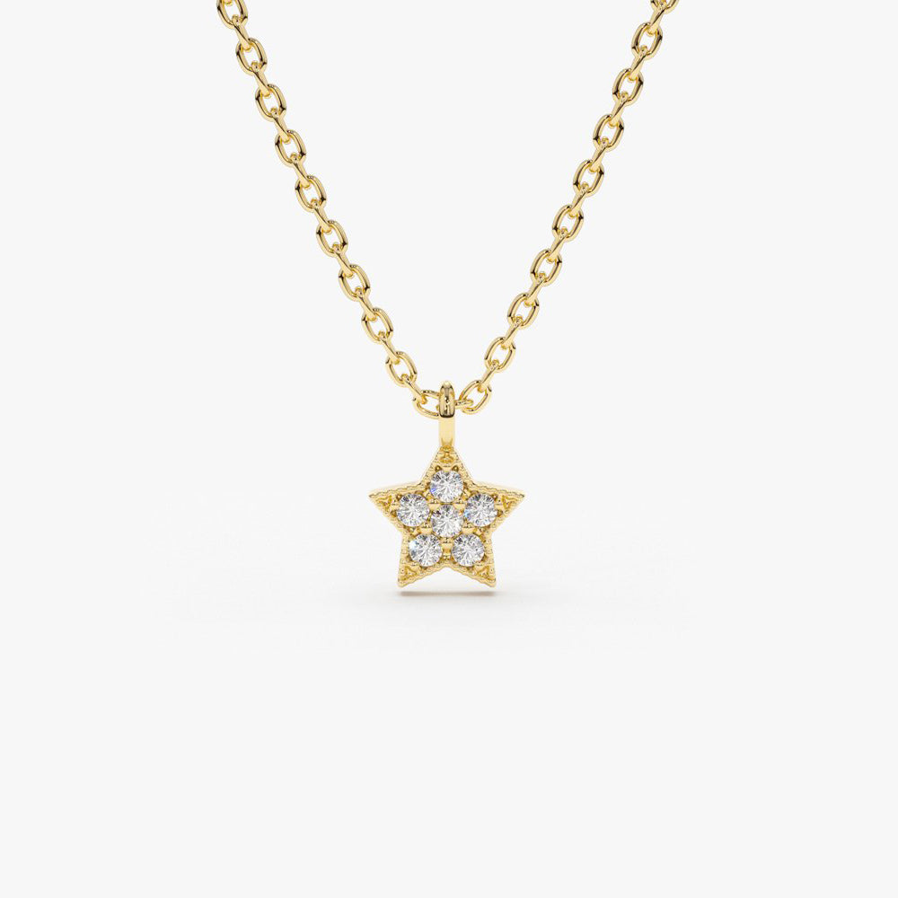 Star Charm Diamond Necklace | 14K Gold Celestial Astronomy Jewelry | Personalized Birth Star Gift Idea
