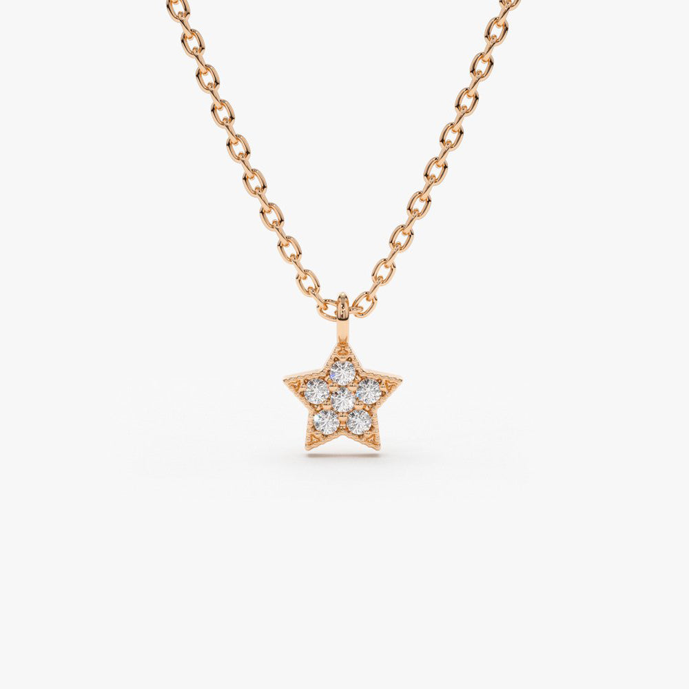 Star Charm Diamond Necklace | 14K Gold Celestial Astronomy Jewelry | Personalized Birth Star Gift Idea