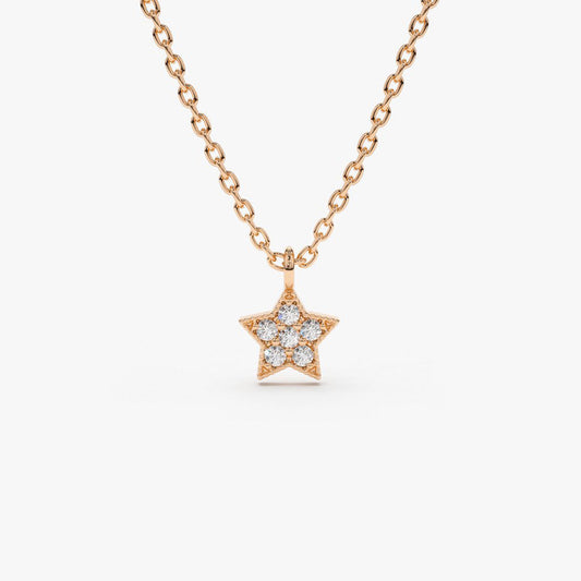 Star Charm Diamond Necklace | 14K Gold Celestial Astronomy Jewelry | Personalized Birth Star Gift Idea