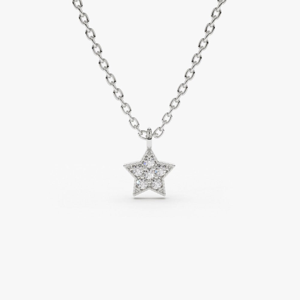 Star Charm Diamond Necklace | 14K Gold Celestial Astronomy Jewelry | Personalized Birth Star Gift Idea