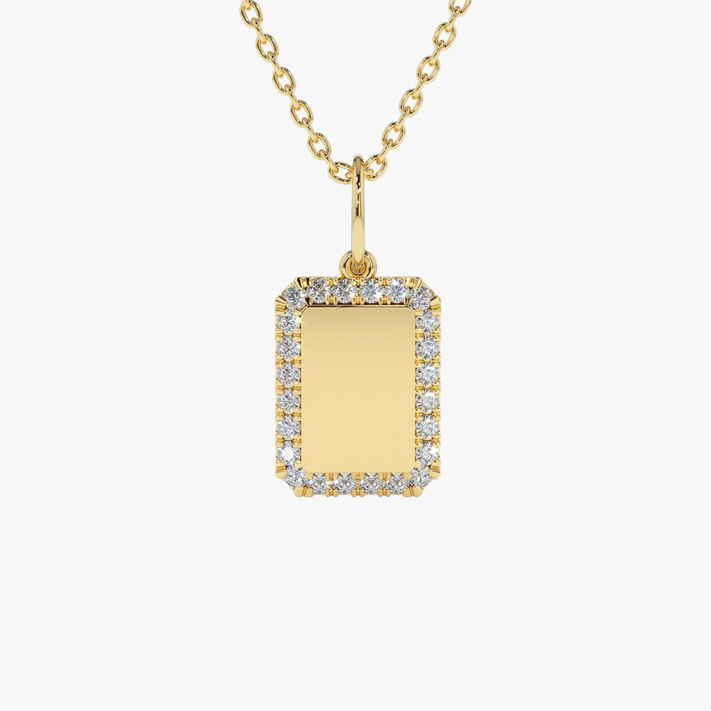 Diamond Initial Tag Necklace | 14K Gold Personalized Name Jewelry | Custom Gift for Her | Monogram Necklace