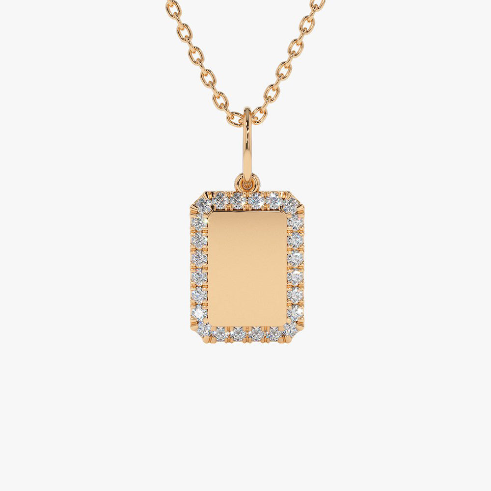 Diamond Initial Tag Necklace | 14K Gold Personalized Name Jewelry | Custom Gift for Her | Monogram Necklace