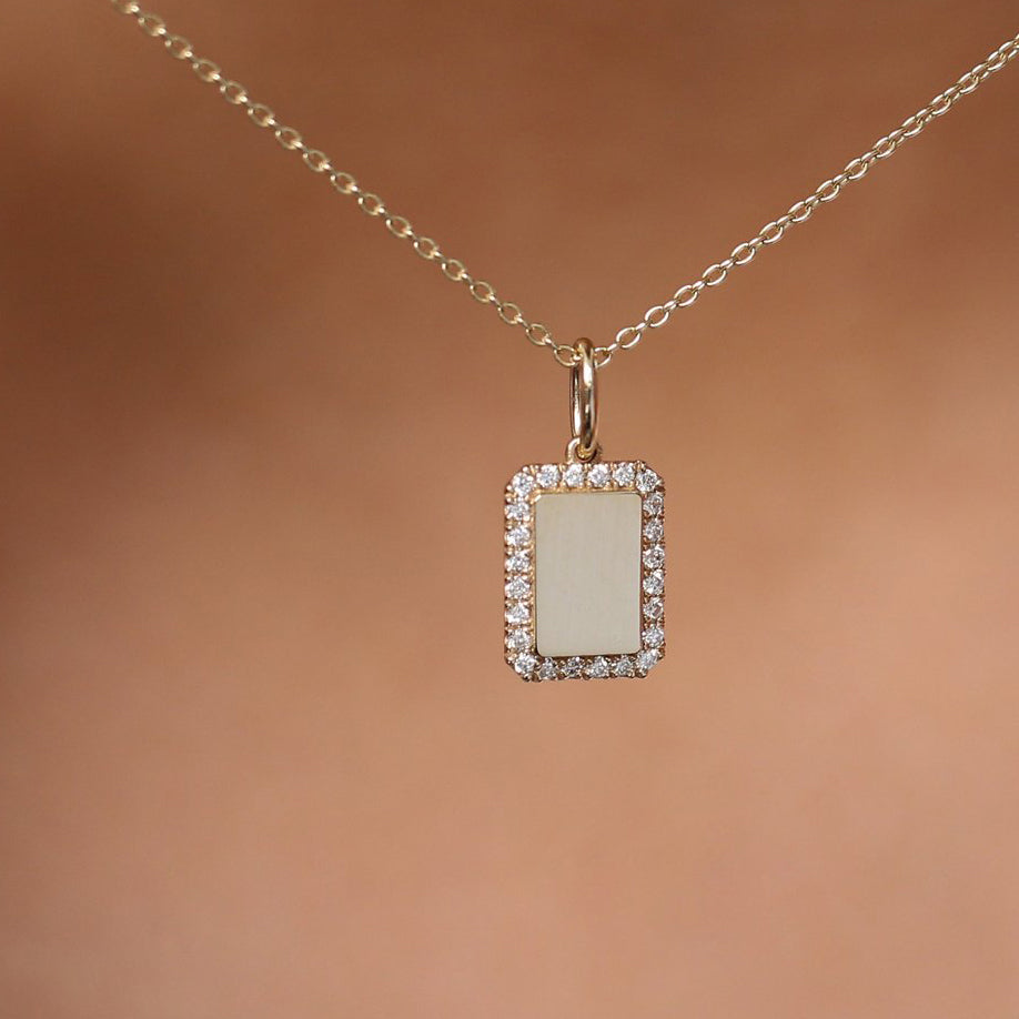 Diamond Initial Tag Necklace | 14K Gold Personalized Name Jewelry | Custom Gift for Her | Monogram Necklace