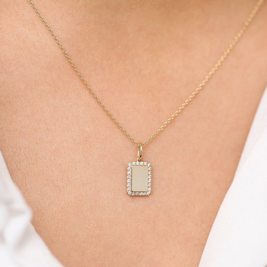 Diamond Initial Tag Necklace | 14K Gold Personalized Name Jewelry | Custom Gift for Her | Monogram Necklace