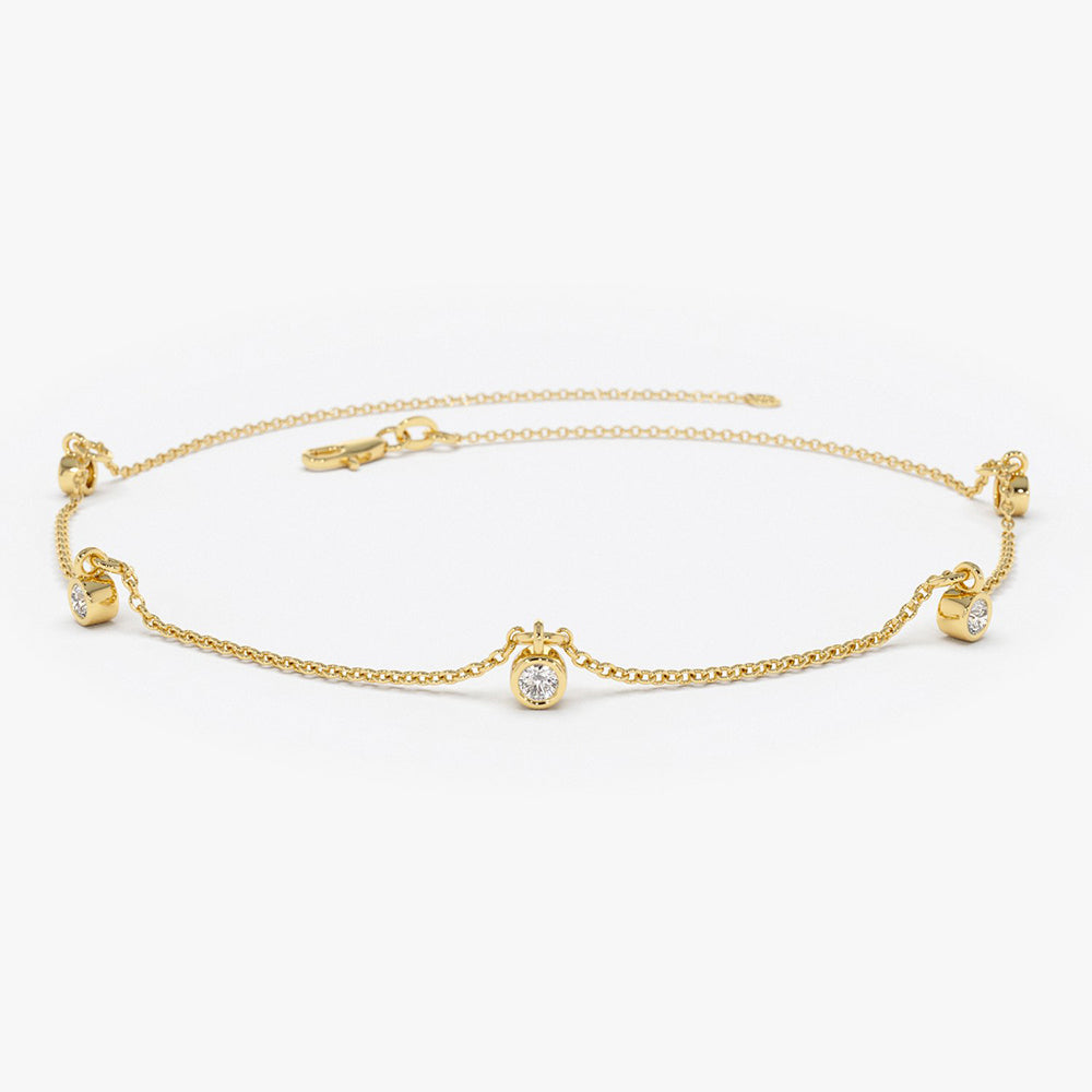 Dangling Solitaire Diamond Bracelet | 14K Gold Moving Station Chain | Elegant Gift for Her