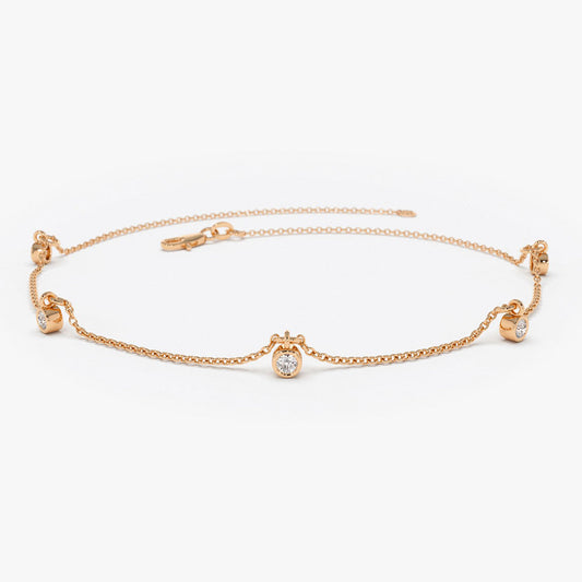 Dangling Solitaire Diamond Bracelet | 14K Gold Moving Station Chain | Elegant Gift for Her