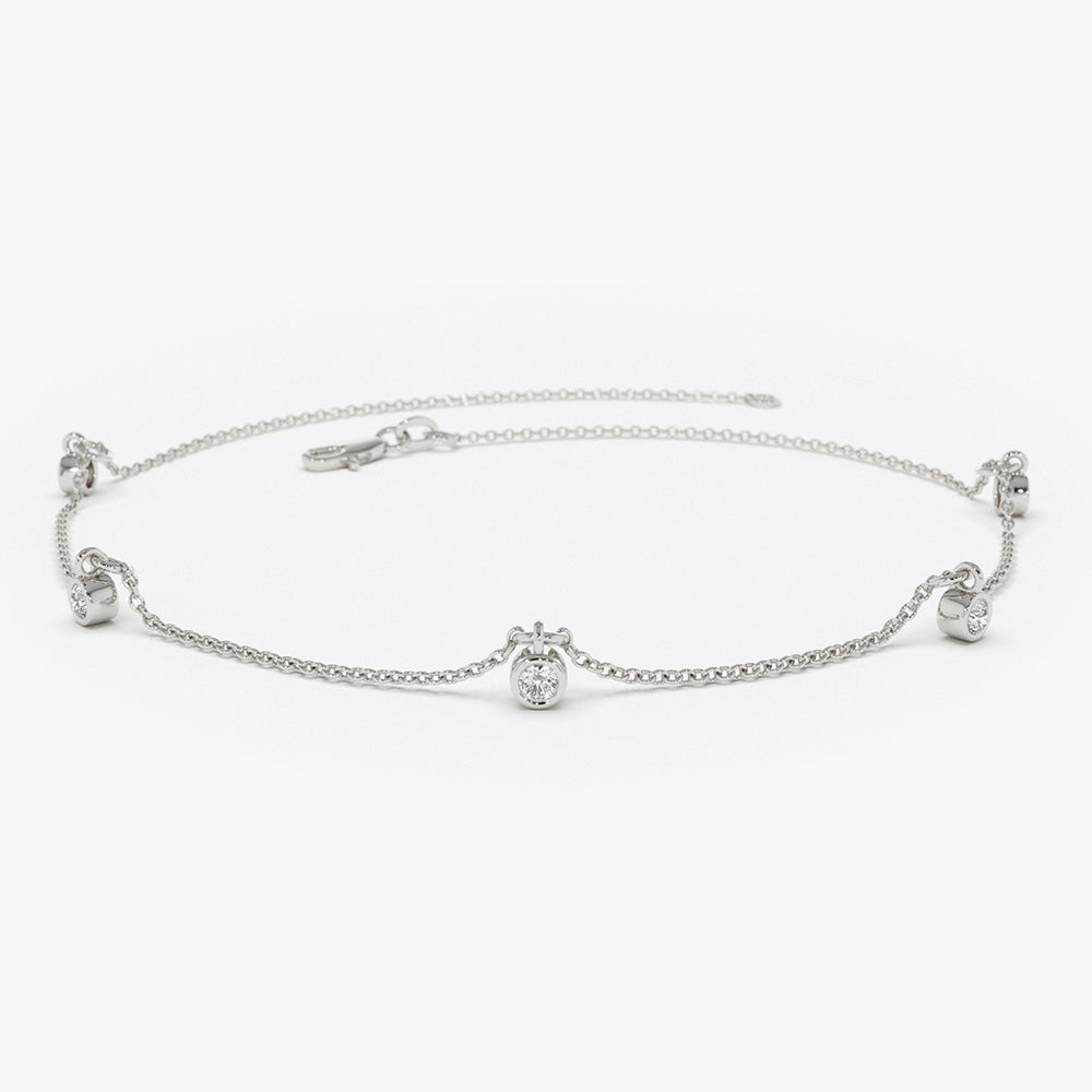 Dangling Solitaire Diamond Bracelet | 14K Gold Moving Station Chain | Elegant Gift for Her