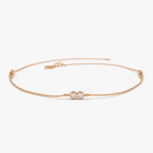 Double Diamond Station Bracelet | 14K Gold Stackable Tennis Bracelet | Minimalist Jewelry Gift for Her