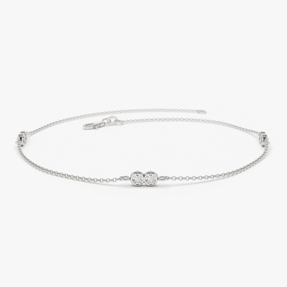 Double Diamond Station Bracelet | 14K Gold Stackable Tennis Bracelet | Minimalist Jewelry Gift for Her