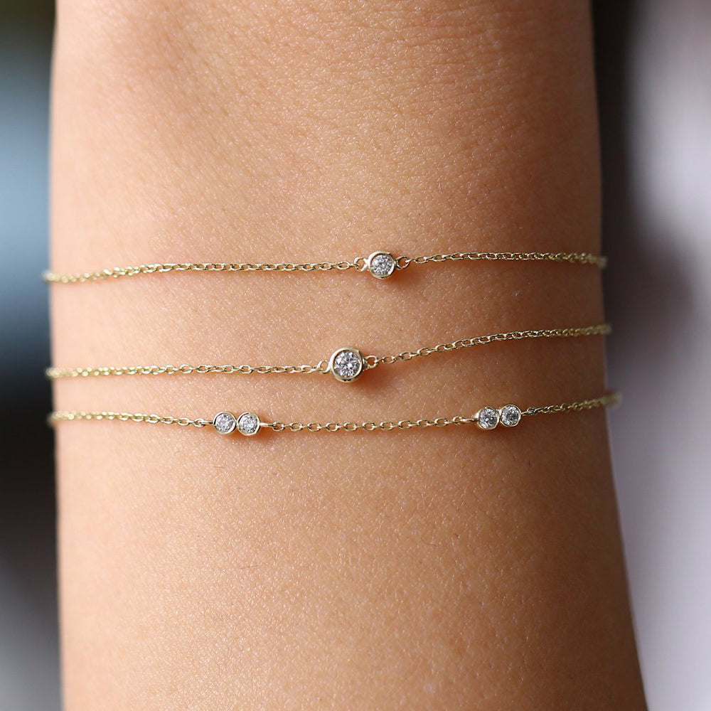 Double Diamond Station Bracelet | 14K Gold Stackable Tennis Bracelet | Minimalist Jewelry Gift for Her