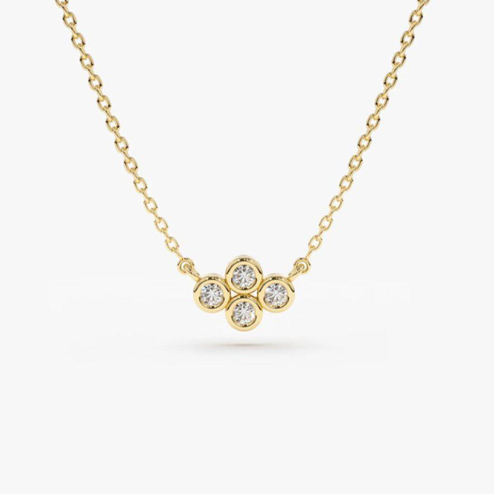 Four Stone Diamond Cluster Necklace | 14K Gold Everyday Luxury Jewelry | Wedding Anniversary Gift for Her