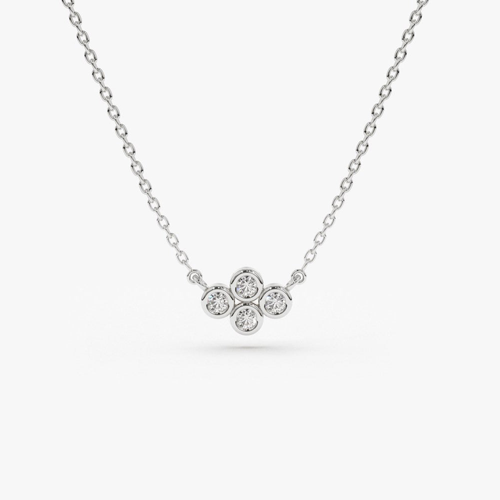 Four Stone Diamond Cluster Necklace | 14K Gold Everyday Luxury Jewelry | Wedding Anniversary Gift for Her