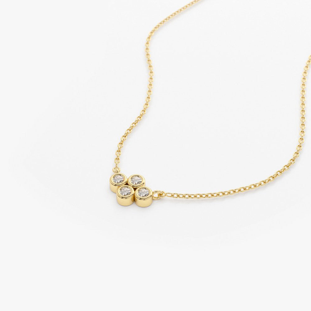 Four Stone Diamond Cluster Necklace | 14K Gold Everyday Luxury Jewelry | Wedding Anniversary Gift for Her