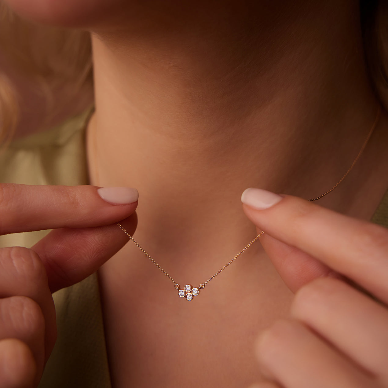 Four Stone Diamond Cluster Necklace | 14K Gold Everyday Luxury Jewelry | Wedding Anniversary Gift for Her