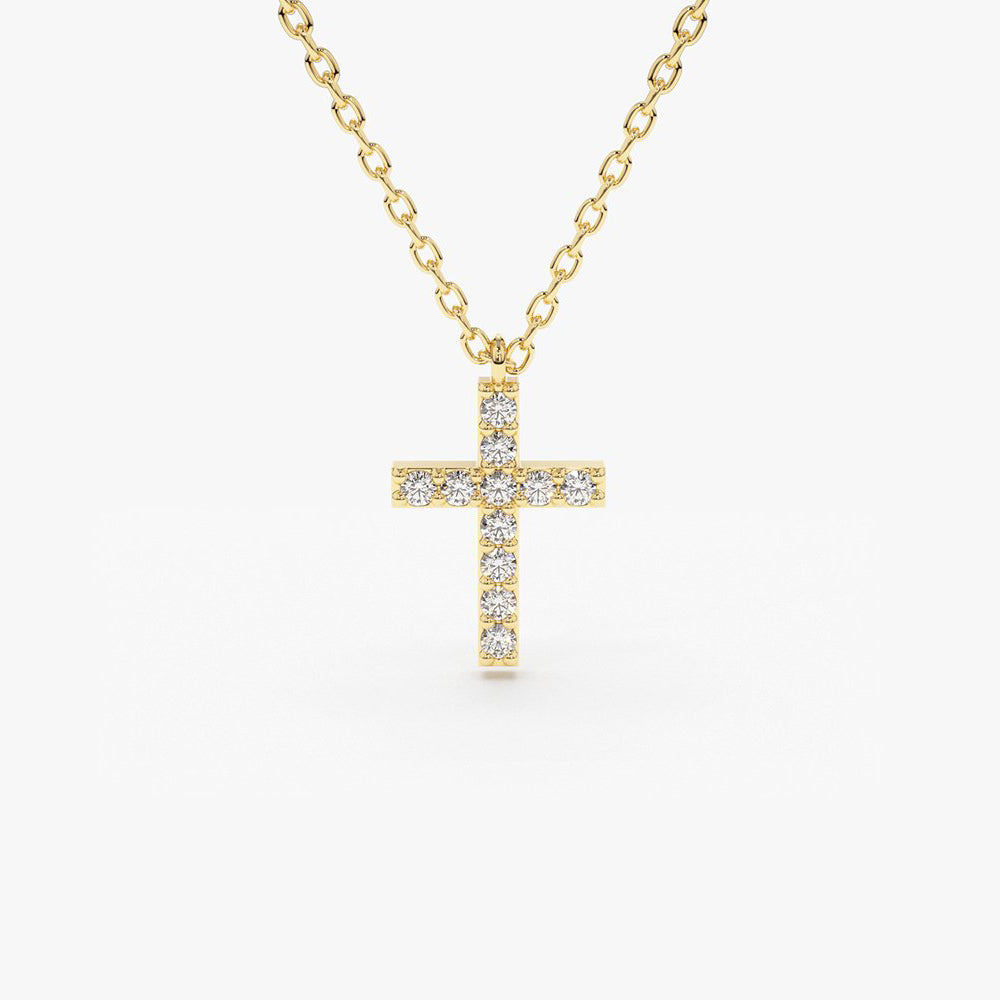 Micro Pave Diamond Cross Necklace | 14K Gold Religious Jewelry Gift | Fine Everyday Chain for Women