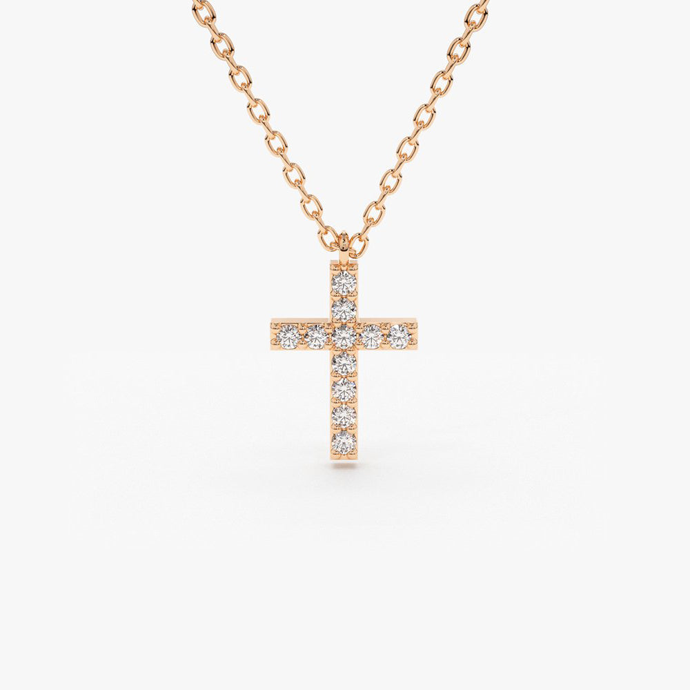 Micro Pave Diamond Cross Necklace | 14K Gold Religious Jewelry Gift | Fine Everyday Chain for Women