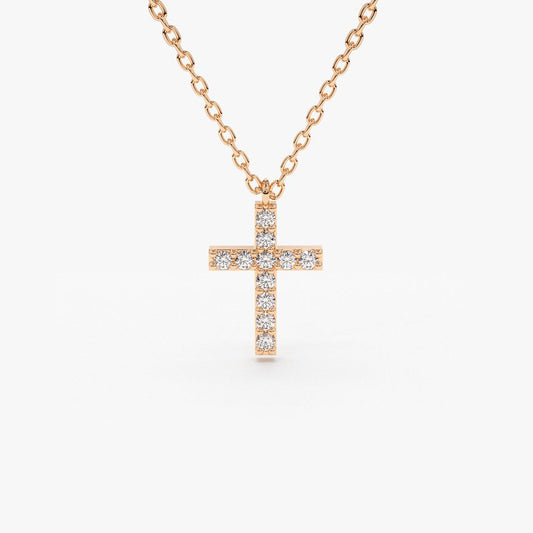Micro Pave Diamond Cross Necklace | 14K Gold Religious Jewelry Gift | Fine Everyday Chain for Women