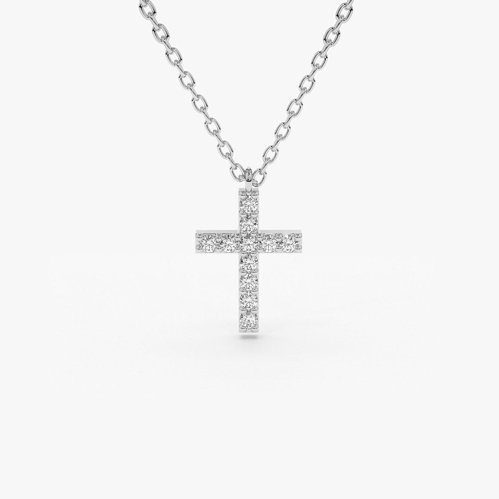 Micro Pave Diamond Cross Necklace | 14K Gold Religious Jewelry Gift | Fine Everyday Chain for Women