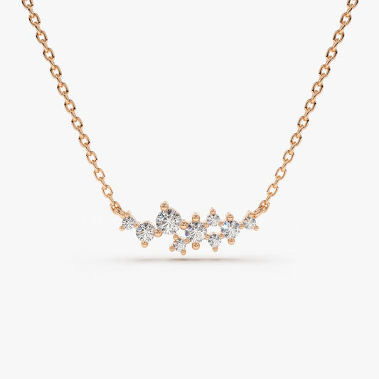 Nine Diamond Cluster Necklace | 14K Gold Multi-Stone Pendant | Anniversary Gift Idea for Her