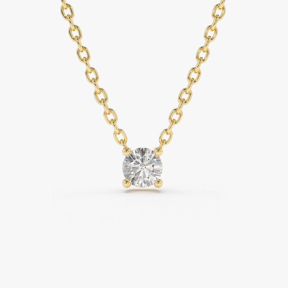 Prong Set Solitaire Diamond Necklace | 14K Gold Classic Four Prong Setting | Brilliant Cut Engagement Gift