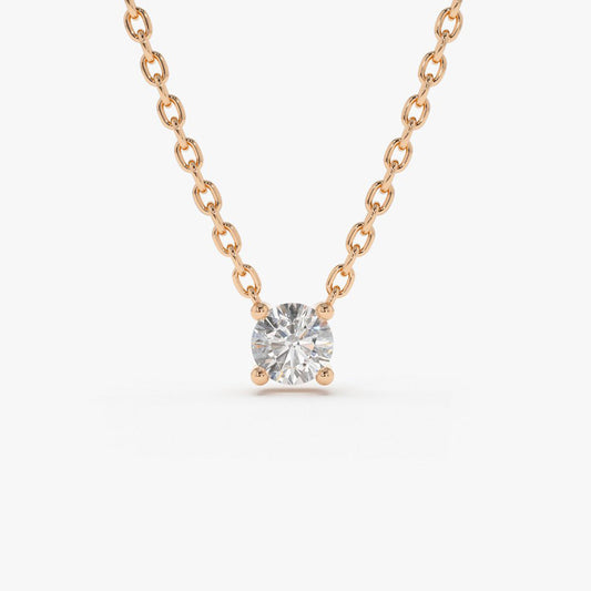 Prong Set Solitaire Diamond Necklace | 14K Gold Classic Four Prong Setting | Brilliant Cut Engagement Gift