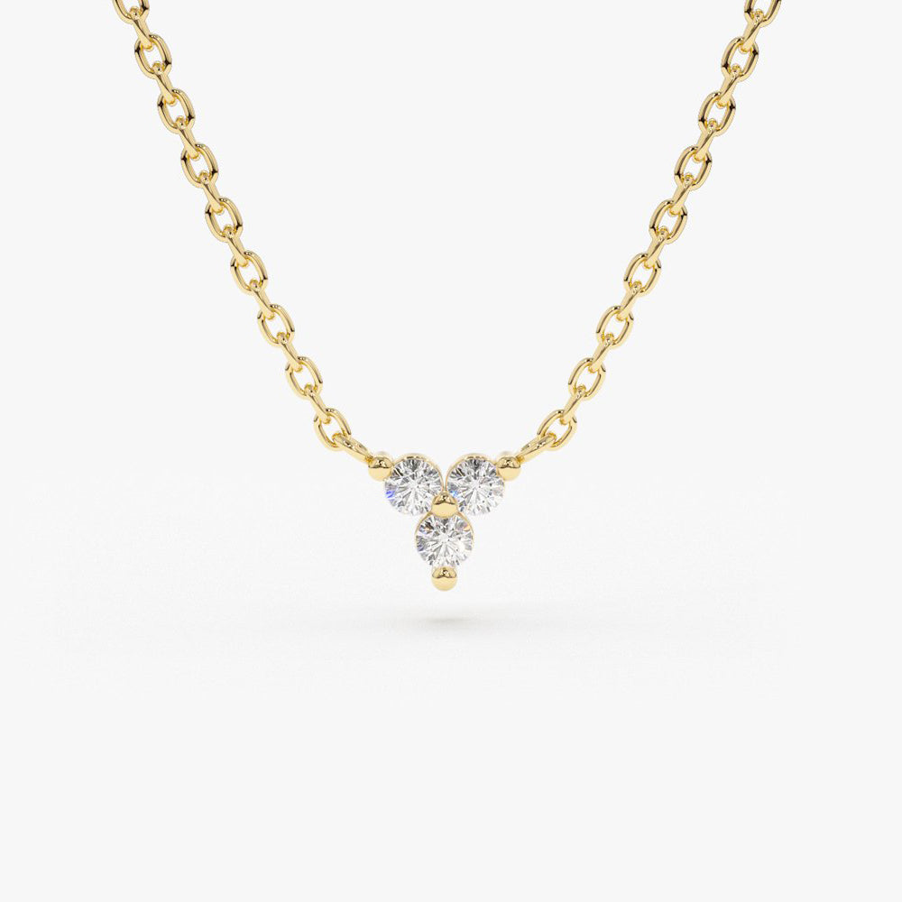 Three Stone Diamond Necklace | 14K Gold Round Cut Trio Pendant | Past-Present-Future Symbolism Anniversary Gift
