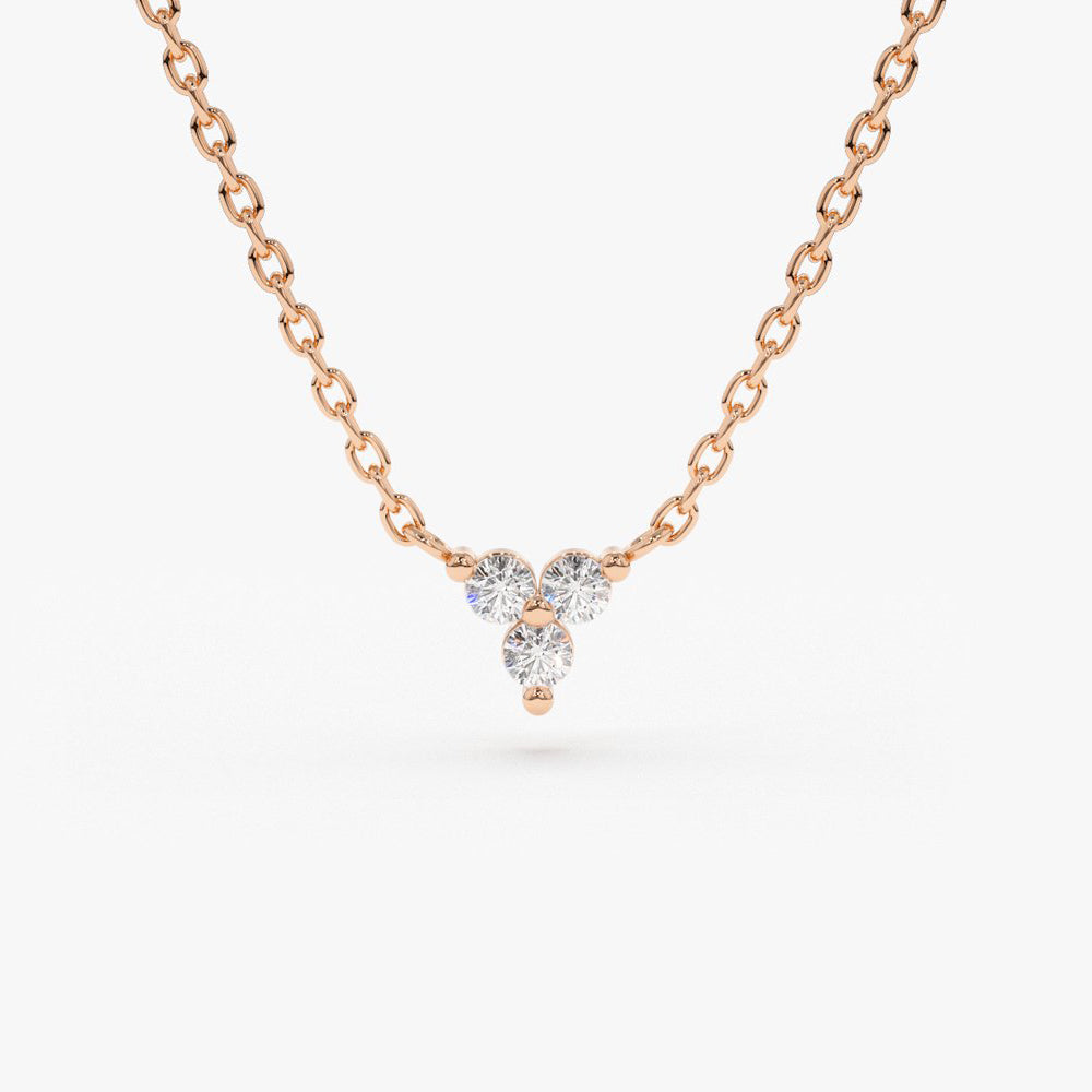 Three Stone Diamond Necklace | 14K Gold Round Cut Trio Pendant | Past-Present-Future Symbolism Anniversary Gift