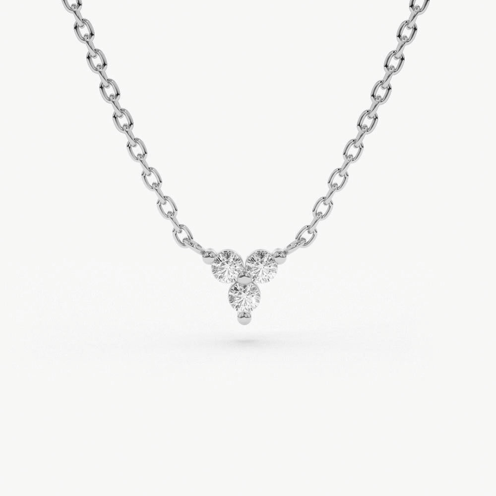 Three Stone Diamond Necklace | 14K Gold Round Cut Trio Pendant | Past-Present-Future Symbolism Anniversary Gift