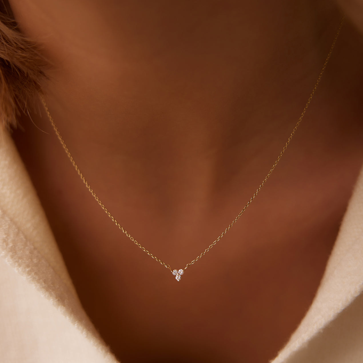 Three Stone Diamond Necklace | 14K Gold Round Cut Trio Pendant | Past-Present-Future Symbolism Anniversary Gift