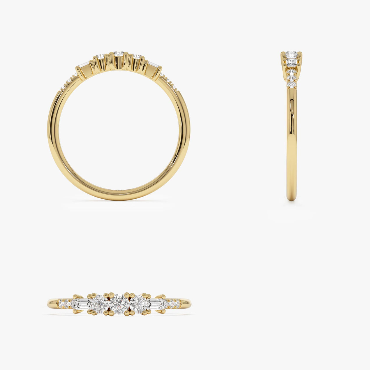 Round and Baguette Diamond Ring | 14K Gold Stackable Accent Band | Wedding Ring Set Complement | Gift for Her