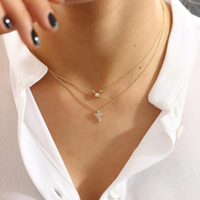 Delicate Diamond Cross Necklace | 14K Gold Faith Jewelry Gift | Minimalist Religious Necklace for Women