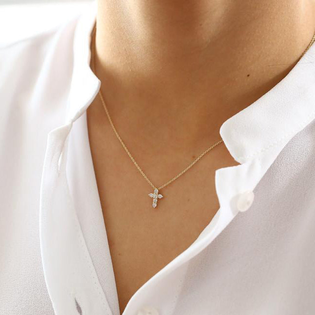 Delicate Diamond Cross Necklace | 14K Gold Faith Jewelry Gift | Minimalist Religious Necklace for Women