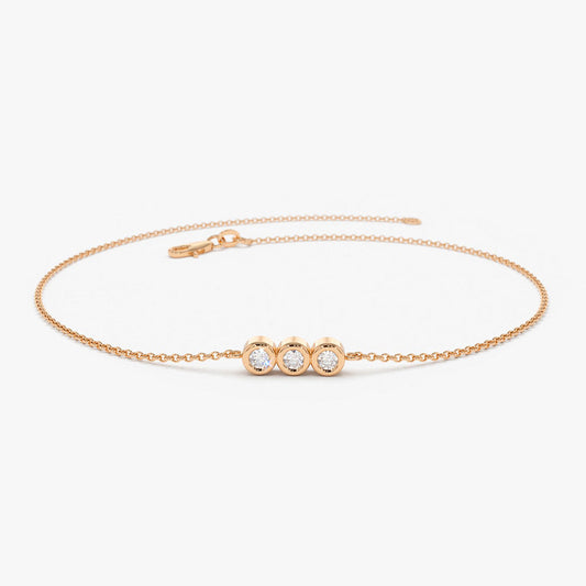 Trio Diamond Bracelet | 14K Gold Thin Chain Stackable | Minimalist Wedding Gift for Her
