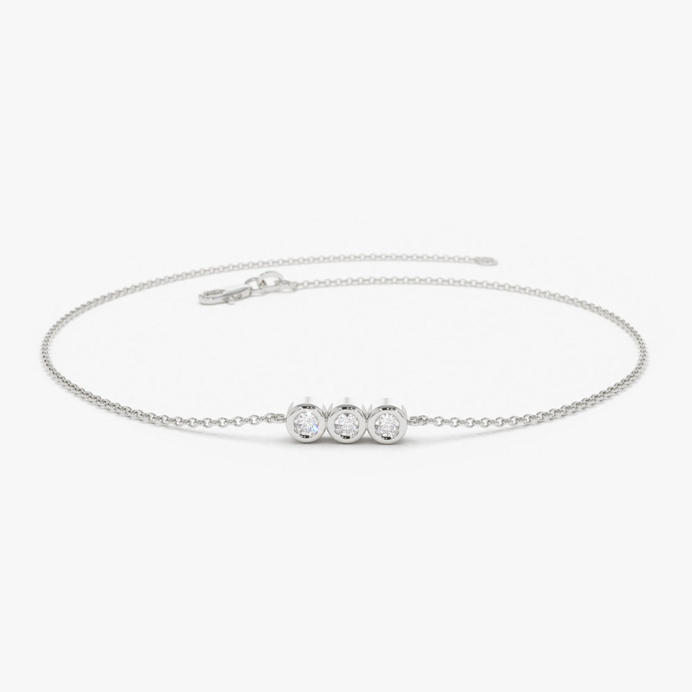 Trio Diamond Bracelet | 14K Gold Thin Chain Stackable | Minimalist Wedding Gift for Her